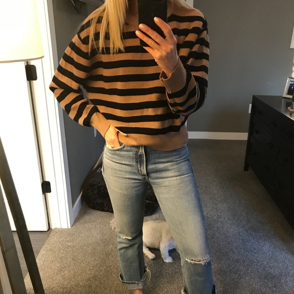 Zara Sweaters Zara Camel And Black Striped Sweater S Poshmark